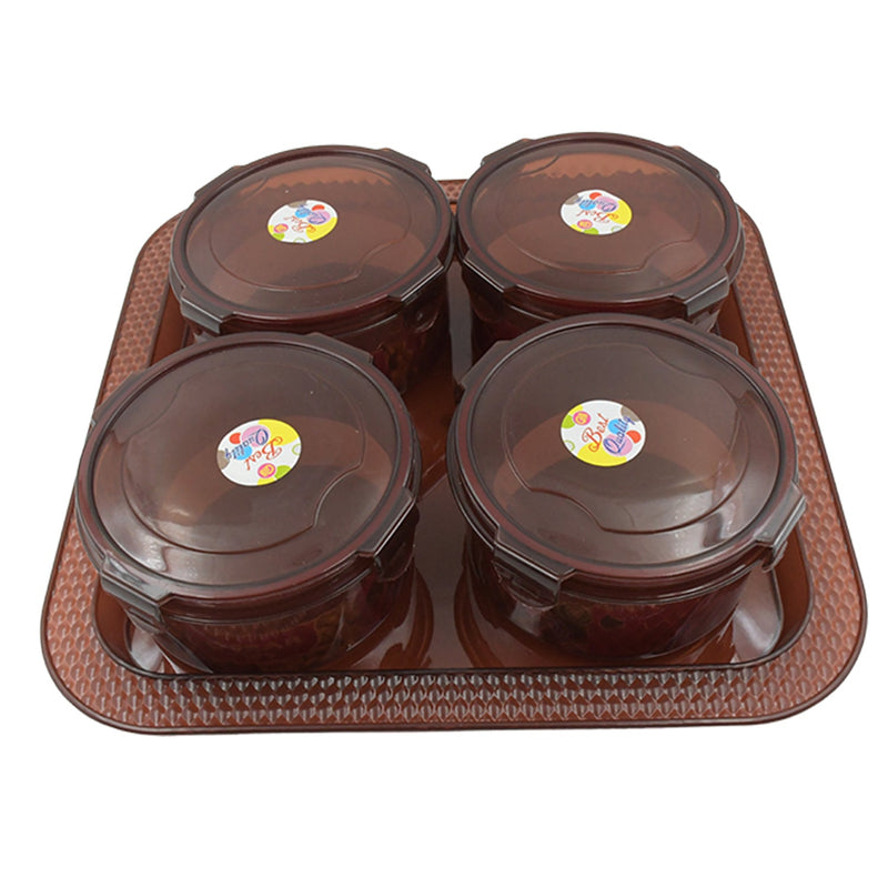 3646 Elegance Tray, Plastic Airtight 4 Pieces Storage Container and 1 Piece Serving Tray with Lids
