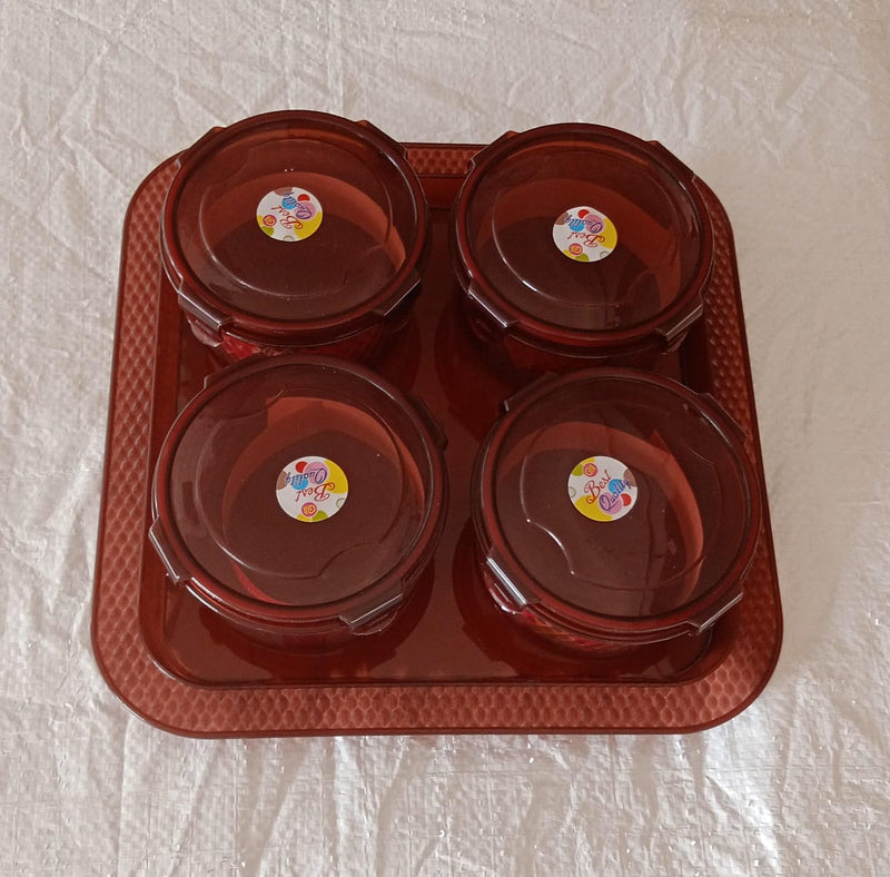 3646 Elegance Tray, Plastic Airtight 4 Pieces Storage Container and 1 Piece Serving Tray with Lids