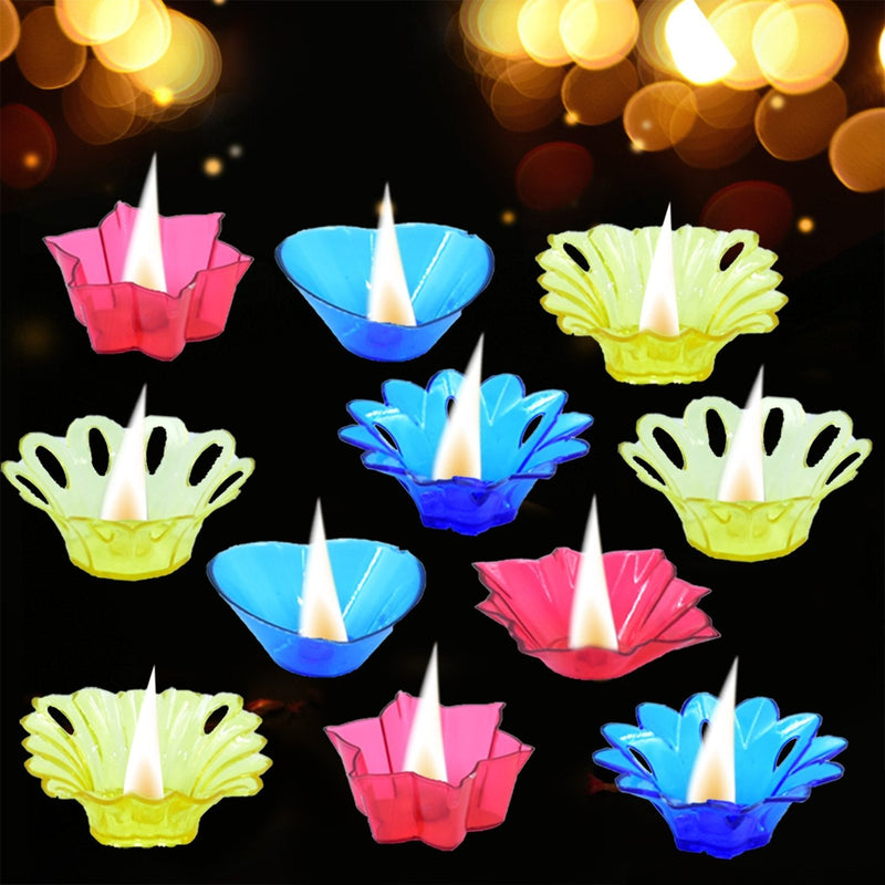 6004 Plastic Candle Cup with Multi Shape Diwali Diya Cup (Multicolor) (12 Pcs Set)