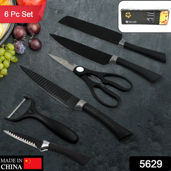 6 Pieces Professional Kitchen Knife Set, Meat Knife, Chef's Knife with Non-Slip Handle for Home, Kitchen and Restaurant with Chef Peeler and Scissor (Stainless Steel / 6 Pcs Set)